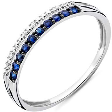 MIORE Ring Damen doppelreihiger Diamant Ewigkeitsring Weißgold 9 Karat / 375 Gold mit Edelsteine blauer Saphir 0.19 Ct und Diamanten Brillanten, Schmuck