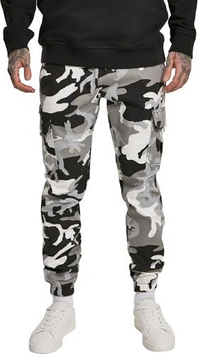 URBAN CLASSICS Pantaloni Cargo Uomo in Stile Mimetica Militare, Polsini Elastici e Grandi Tasche Laterali, Colore snow camo, Taglia32