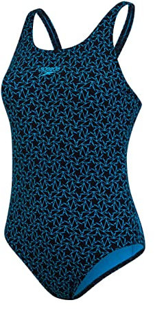 Speedo Boomstar Allover Muscleback Maillot de Bain Femme pour Natation, Couleur Bleu Marine/Bleu Piscine, Taille 34