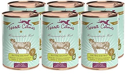 Terra Canis Kalb, Petersilienwurzel, Mango & Johannisbeere - Getreidefreies Nassfutter, 6x400g I Premium Hundefutter in 100% Lebensmittelqualität Aller Rohstoffe I Reichhaltig, gesund & glutenfrei
