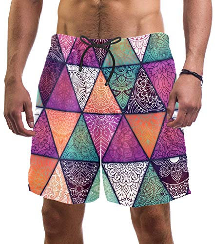 Eslifey Herren Strand-Shorts, indisches Mandala, Ottoman, elastischer Badeanzug, Boardshorts für Herren, L Gr. XXL, multi
