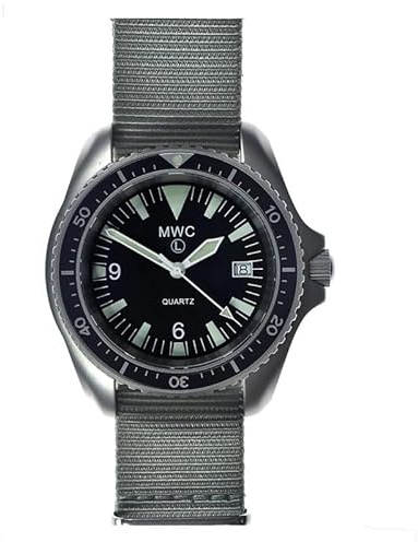 MWC 1999-2001 Pattern Quarz Stahl Schweizer Stoff NATO Militär Grau Schwarz Datum Vintage Herren Uhr