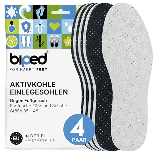 biped 4 par sulor med aktivt kol för män och kvinnor - sulor mot svettiga fötter och fotlukt - mjuka latexskumsulor - för fräscha skor och fötter z2727