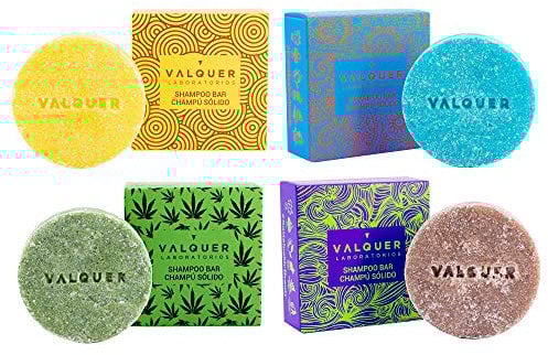 Valquer Pack Champús Sólidos Exóticos: Acid, Luxe, Sunrise y Cáñamo | Limpieza e Hidratación con Ingredientes Naturales para un Cabello Suave y Radiante | Para Todo Tipo de Pelo | 4 x 50 g