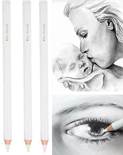 3 Stück Weiße Kohlestifte Set Highlight Stifte Buntstifte Künstler Pastell Bleistift Kunst Malerei Zubehör Bleistifte Zum Zeichnen Skizzieren Schattieren Verblenden Von Bleistift für Künstler