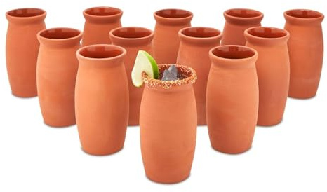 Vasos de arcilla, Cantaritos de Barro Mexicanos para Margaritas, Tequila, Fiesta Mexicana (12 onzas), paquete de 12