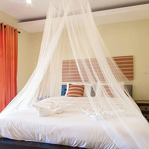 Betthimmel Netz für Einzel- bis King-Size-Bett, Moskitonetz, Prinzessinnen, runder Reifen, durchsichtige Passform, Kinderbett, Doppelbett, Doppelbett, Queen-Size-Bett (weiß)