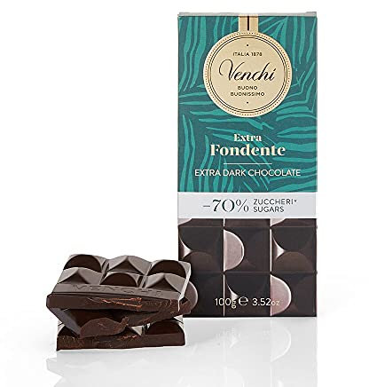 Venchi - Tablette Extra Noir NO Added Sugar, 70 g - Sans Édulcorants Artificiels - Sans Gluten - Végétalien