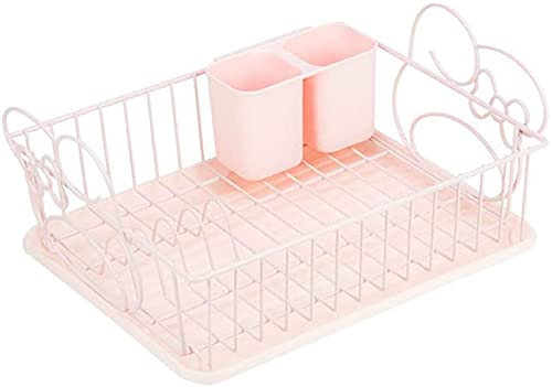 BERTY·PUYI Escurridor De Platos - Escurridor De Platos con Soporte para Utensilios, Escurridor De Platos De Encimera De Cocina, Escurridor De Platos Rosa