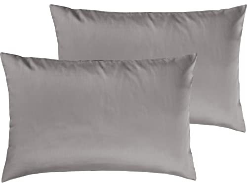 Pure Label 2er Set Mako Satin Kissenbezüge 40x60 cm aus 100% Baumwolle in grau - Traumhaft weiche Deko Kissen passend zu unseren Bettwäsche Sets