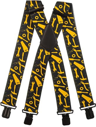 Olata Bretelles Motif Outils – Bretelles Robustes Réglables en X et en Y, 4 cm de Large, Idéales pour le Travail et le Quotidien. Noir. X Modèle (Clips Noirs)