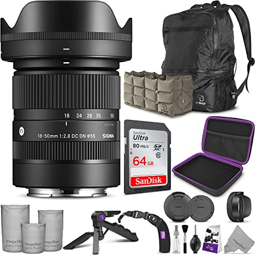 Sigma Obiettivo contemporaneo 18-50 mm f/2.8 DC DN per Sony E Mount, con accessori Altura Photo Advanced e pacchetto da viaggio