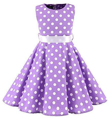 IWEMEK Robe Cérémonie Vintage Fille Enfant Rockabilly Année 50/60 Retro à Pois Polka Dot Imprimé Floral Pin Up de Soirée Fête Cocktail Noël Mariage sans Manches A-Ligne Midi 4-12 Ans