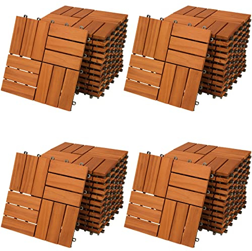 CASARIA Set of 44 FSC Acacia Mosaic Decking Tiles 30x30 cm Click Flooring | Cuttable Interlocking FSC Certified Acacia Deck Tiles with Drainage for Garden Patio Balcony Terrace and Outdoor Flooring