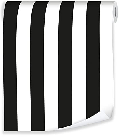 Vliestapete Streifen Schwarz Weiß - 10mx50cm inkl. Kleister - für Kinderzimmer Baby Modern 10M Rolle Vlies Tapete Tapeten Wandtapete Mustertapete UV-Beständig