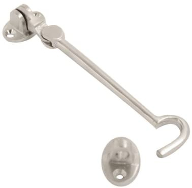 Vibe Cabin Hook Silent Pattern 300mm on Satin Chrome Gate Latch, Door Latch, Door Hook, Hook and Eye Latch, Garden Gate Latch, Door Catch, Gate Latches for Internal and External Doors