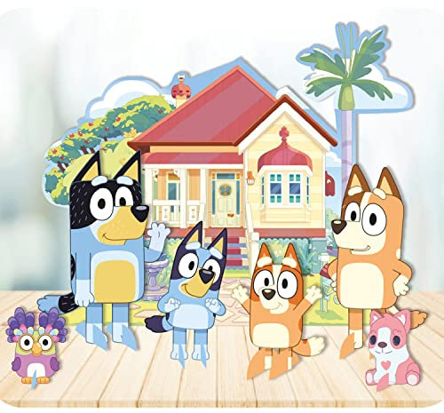 amscan 9915646 Offiziell lizenziertes Bluey Party-Tischdekorationsset, 7-teilig, Mehrfarbig