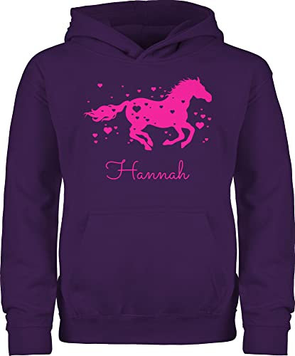 Kinder Hoodie Jungen - Pferd - Pferde Geschenk Mädchen - 128 (7/8 Jahre) - Lila - pferdegeschenk Pullover für pferdemädchen reiten Horse Pulli stallpulli pferdepullover Reiter Hoddies reitpulli