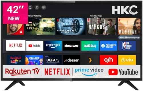 HKC NHV42H3 Smart TV 42 pollici (106 cm) Televisore con Netflix, Prime Video, Rakuten TV, DAZN, Disney+, Youtube, UVM, Wifi, Triple-Tuner DVB-T2 / S2 / C, Dolby Audio