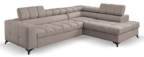 MargaretHadas24 Ecksofa Andrea L-Form mit verstellbaren Kopfstützen Schlaffunktion Bettkasten 267 cm rechts Vena 07 (beige)