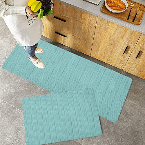 Küchenteppich Teppich Läufer Küchenläufer 2 Stück,Blaugrünes, kulturelles, symmetrisches Design, themenorientiertes Muster, Türkis-Weiß,rutschfest waschbar für Flur Küche 40x60 cm+40x120 cm