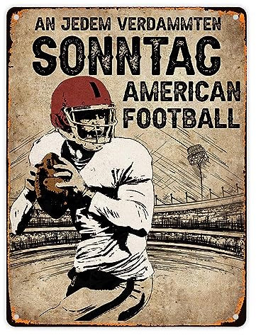 American Football Metallschild XL in 21x28 cm für echte Footballfans An jedem verdammten Sonntag American Football Amerika USA Blechschild Sport dekorativ