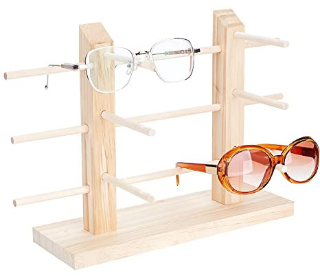 PandaHall Présentoir de lunettes de soleil à 2 rangées, 6 paires Porte-lunettes en bois Présentoir à lunettes Étagère de rangement pour lunettes pour la maison Bureau Boutique Montrer