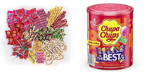 Chupa Chups Kinder Süßigkeiten Mix, 150-teilig mit Lollis & Best of Lutscher-Dose, enthält 50 Lollis in 6 Geschmacksrichtungen wie Cola
