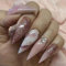 JUSTOTRY 24 Stück Marmor Stiletto Nägel Zum Aufkleben Lang, Roségold French Künstliche Nägel,Spitz Mandel Kunstnägel Press on Nails,Pretty Fingernägel Fake Nails für Frauen
