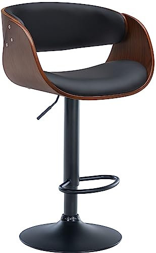 CLP Barhocker Portmore Kunstleder I Mit Hochwertiger Polsterung I Höhenverstellbarer Barstuhl Mit Robustem Metallgestell, Farbe:walnuss/schwarz, Gestell Farbe:schwarz