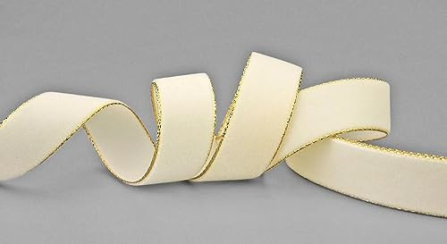 3 m x 16 mm Samtband 564G CREME Gold Samt mit Goldkante Velvet Velour Geschenkband Schleifenband elegant Geschenkverpackung Dekoration Weihnachten Band Nähen