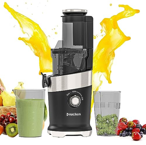 Muchen Presse-agrumes électrique pour fruits et légumes, presse-agrumes lent, pour fruits et légumes entiers, fonctionnement inversé, moteur silencieux, jus frais et sain, 150 W, noir,ZM1908