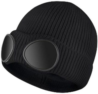 Grantop Warme Strickmütze für den Winter, Unisex, winddicht, thermisch, weiches Fleecefutter, Skifahren, Wandern, Laufen, Beanie, Slouchy, dicke Totenkopfkappe für Männer, Frauen, Erwachsene, Schwarz