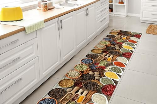 GL Home Tappeto Cucina Antiscivolo Made in Italy Passatoia Antimacchia Multiuso Corridoio Soggiorno Lavabile in Lavatrice - Spezie&Semini - 50x200 cm