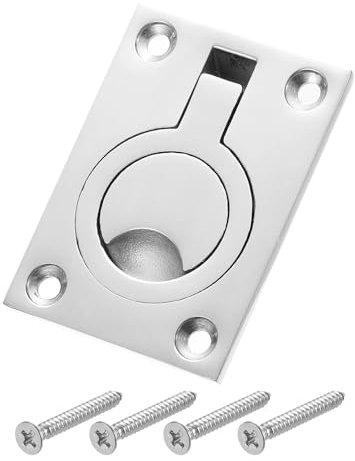 QUARKZMAN Einbau-Ringgriff, 1 Stück 63 x 44 mm - 316 Edelstahl quadratischer versenkbarer Türgriff mit Schraube, versteckter Türverschluss für Marine-Yacht-Möbel
