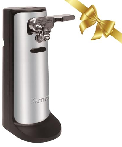 Kenmore 3-in-1 Automatic Electric Can Opener, Built-in Knife Sharpener & Bottle Opener, Hands-Free One-Touch Operation, Auto Shut-Off, Cord Storage (Black and Grey)