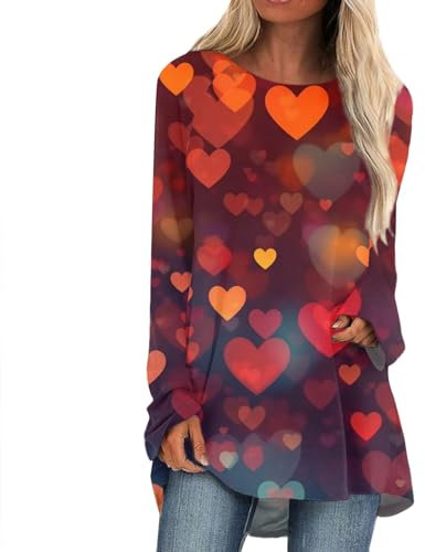 Pullover Für Damen Cardigan Damen Trainingsanzug Damen Wolldecke Mit Ärmel Erwachsene Valentinstag Bedruckte Rundhals Langarm Basic T-Shirt Casual Locker Swing Tshirt Langarmshirt Weiß Damen