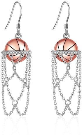 Basketball Ohrringe 925 Sterling Silber Sport Hängend Ohrring Basketball Ohrhänger Schmuck Zierlich Sport Geschenke für Damen Frauen Mädchen Spieler Fan Basketball Liebhaber