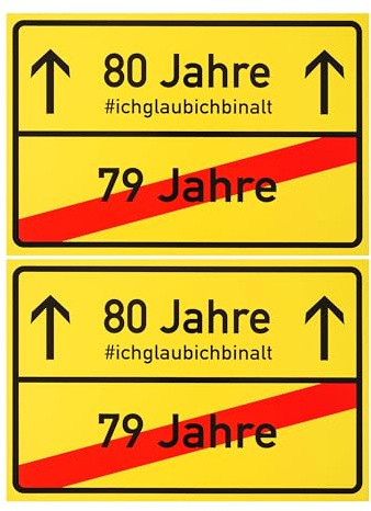 Ortsschild zum 80.Geburtstag, 2 Stück, 1 mm PVC, 30 x 20 cm, Scherzartikel für Geburtstagsgeschenk, Geburtstagsüberraschung 80 Jahre, Schild als Geburtstagsdekoration, lustiges Hinweisschild achtzig