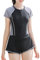 Maeau Girls Swimming Costume One-Piece Swimsuit Short Sleeve Rash Guard UV Protection Surfing Swimwear Quick Dry Crew Neck Swim Shirt 01 Black+Grey 14-16 Y