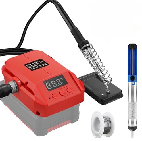 URUN Akku Lötkolben Set für Einhell 18V Akku,60W LCD Einstellbar Temperatur 180-480°C Cordless Lötkolben mit Saugstab | 20g Lötdraht, Lötkolbenständer Work für Einhell Power X-Change 18V Akku