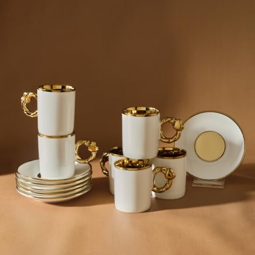 KARACA Set di 12 tazzine da caffè turco e caffè espresso a forma di cuore, in porcellana Bone China, 80 ml, motivo romantico, colore: bianco