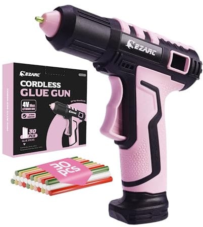 EZARC - Pistola per colla a caldo senza fili, riscaldamento rapido in 15 secondi, 30 mini stick di colla, accensione e spegnimento, batteria agli ioni di litio integrata da 2500 mAh