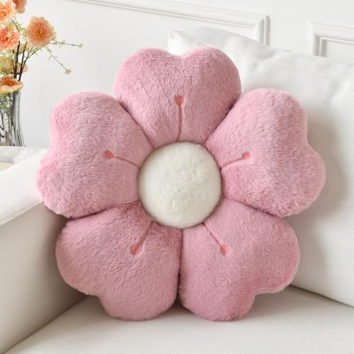 Ddliury Blumenkissen, blumenförmiges Kissen, dekoratives Wurfkissen für Bett, Couch, niedliches Gänseblümchen-Kissen, Wohnheim-Dekoration, Boden-Sitzkissen (Grau-Rosa, 38,1 cm)