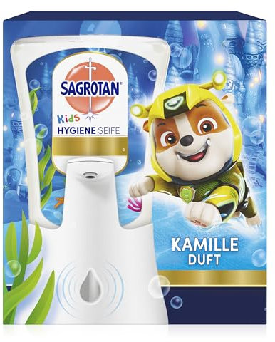 Sagrotan No-Touch Kids Hygiene Seife Starter-Set – Sagrotan No-Touch Automatischer Seifenspender inkl. Nachfüller Hygiene Seife Kamille – 1 x 250 ml Handseife