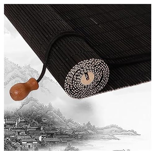 KemNet Retro Black Bamboo Roller Blinds, Japanese Style Privacy Partition Curtain, Roman Blinds, Partition Door Curtain,for Doors/Window/Garden/Porch,Customizable (50x100cm/19x39in)