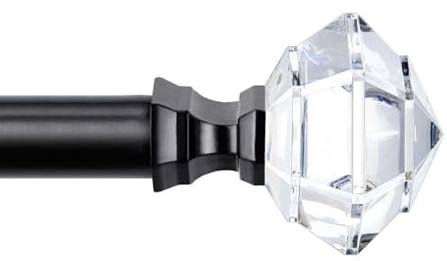 HOTOZON Barras De Cortina De 80 a 148 cm, Negro, Con Pieza Final Transparente En Forma De Diamante Decoración navideña