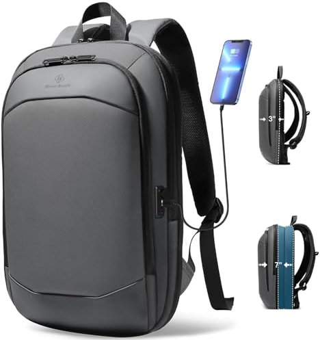 HEROIC KNIGHT Laptop Rucksack Herren 17 Zoll wasserdichter erweiterbarer Reiserucksack Handgepäck Laptoptasche Tagesrucksack mit USB-Anschluss Arbeitsrucksack für Uni Arbeit Business Reise-Grau