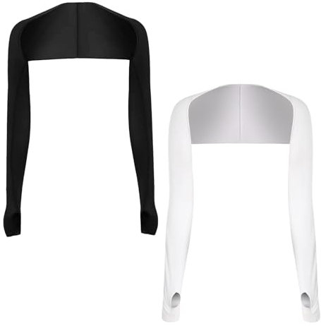 FUIPVGI 2 Stück Sun Protection Arm Sleeves Shrug Anti-UV, Damen Sonnenschutz Schal Armstulpen Eisseide Kühlschal Armmanschetten mit Fingerlöchern für Reiten Laufen Outdoor Aktivitäte(Schwarz,Weiß)