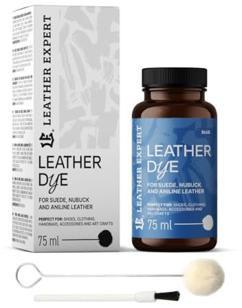 Penetrating Leather Dye - Tinte para cuero azul, 75 ml, ideal para zapatos, bolsos y accesorios, incluye aplicador y pincel, color para ante, nobuck y anilina (16 colores)